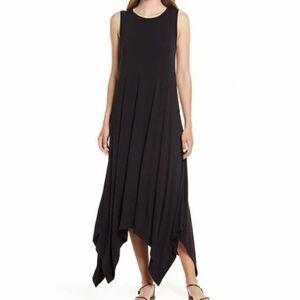 Nordstrom Drapey Sleeveless Handkerchief Hem Midi Sheath Dress Pockets Black XXS